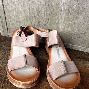 A.S.98 Blush Pink Suede Platform Wedge Sandals